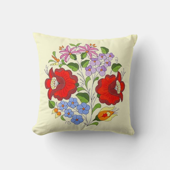 OPUS Hungarian Flower Embroidery Throw Pillow (Front)