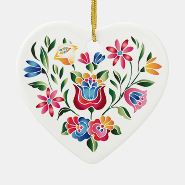 OPUS Hungarian Flower Heart Ceramic Ornament (Front)