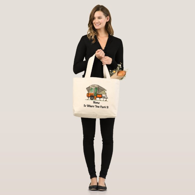 Opus Pop Up Camper RV happy camper Large Tote Bag (Front (Model))