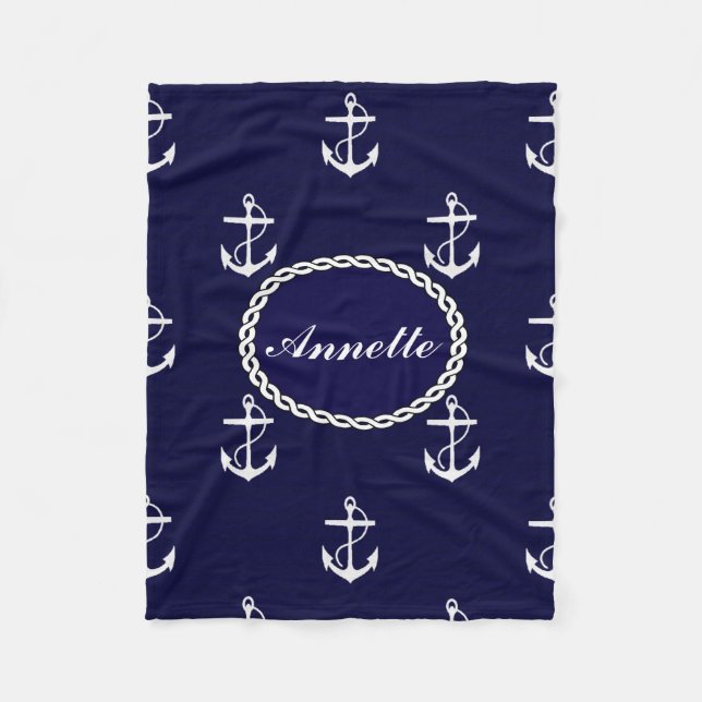 Opus Posh Anchor Nautical Personalized Fleece Blanket (Front)