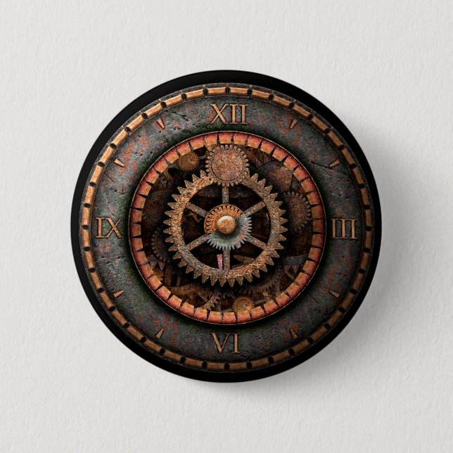 Opus Posh Steampunk Gears 2 Inch Round Button (Front)