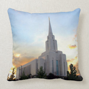 Oquirrh Mountain LDS temple utah mormon sunset Throw Pillow