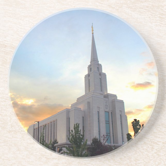 Oquirrh Mountain LDS Utah Temple sunset Coaster (Front)