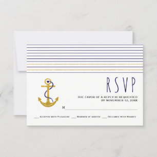 Or, ancre marine, rayures mariage nautique RSVP