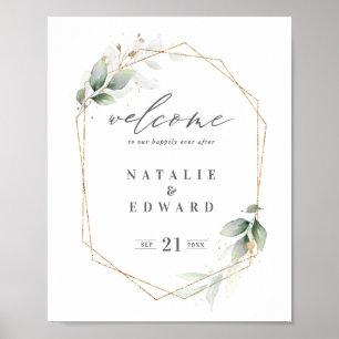 or aquarelle géométrique verdure poster mariage
