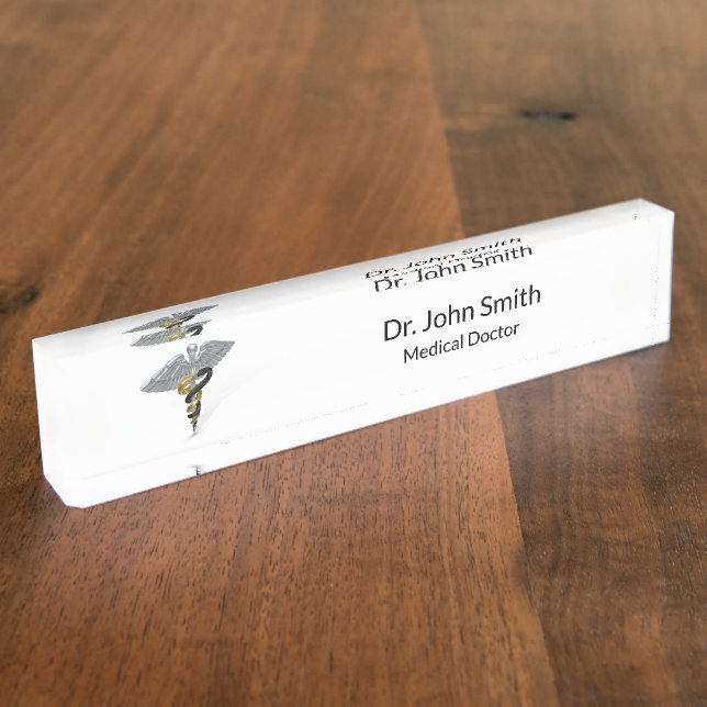 Or argenté Médicale de noir de caducée - plaque (Taille)