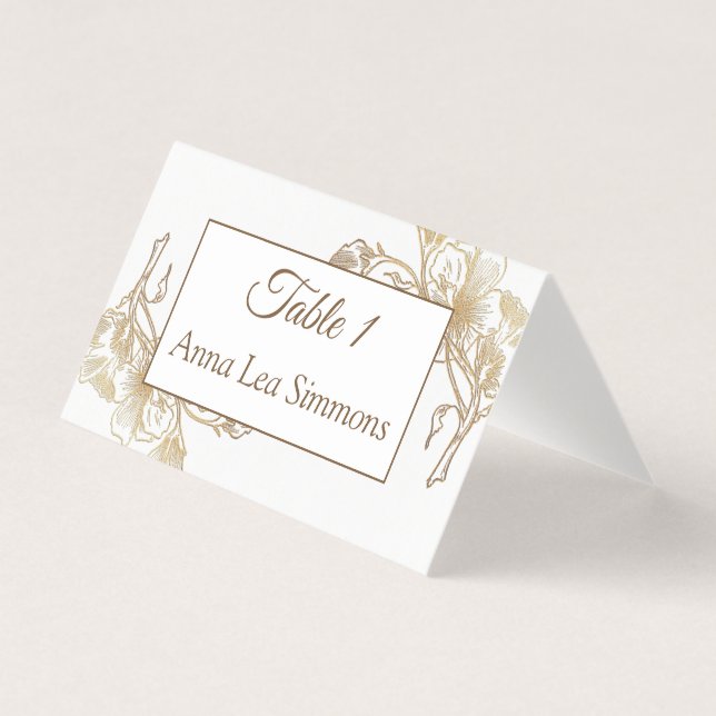 Or Blanc Faux Métal Floral Nom Mariage Place (Front)