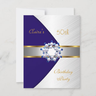 Or Bleu Marine Blanc Invitation Fête d'anniversair