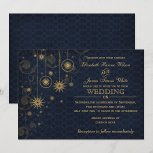 or bleu Snowflakes invitations de mariage hivernal