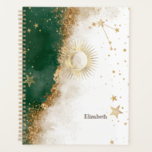 Or céleste Soleil Et Lune Étoiles Vert