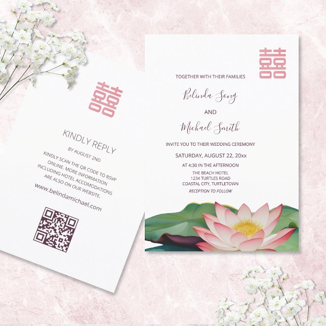 OR Code | Lotus Flower Chinese Wedding Invitation (Creator Uploaded)