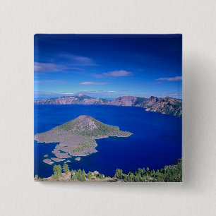 OR, Crater Lake NP, Wizard Island and Crater 2 Inch Square Button