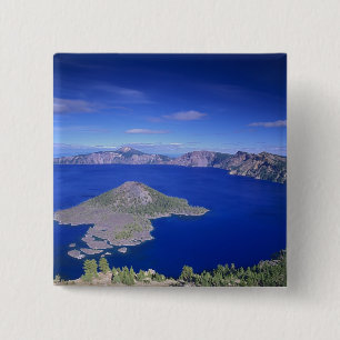 OR, Crater Lake NP, Wizard Island and Crater 2 Inch Square Button