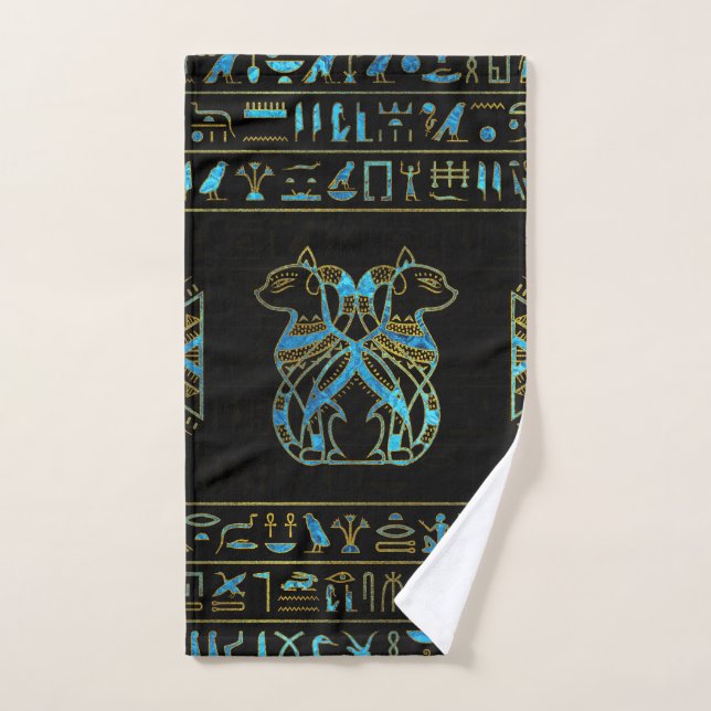 Or de chats égyptiens et verre souillé de bleu (Serviette à main)