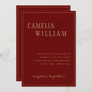 Or de Faire-part de mariage rouge profond de Bourg