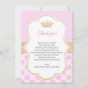 Or de rose de carte de remerciements de princesse