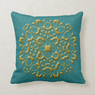 Or élégant et Coussin Turquoise