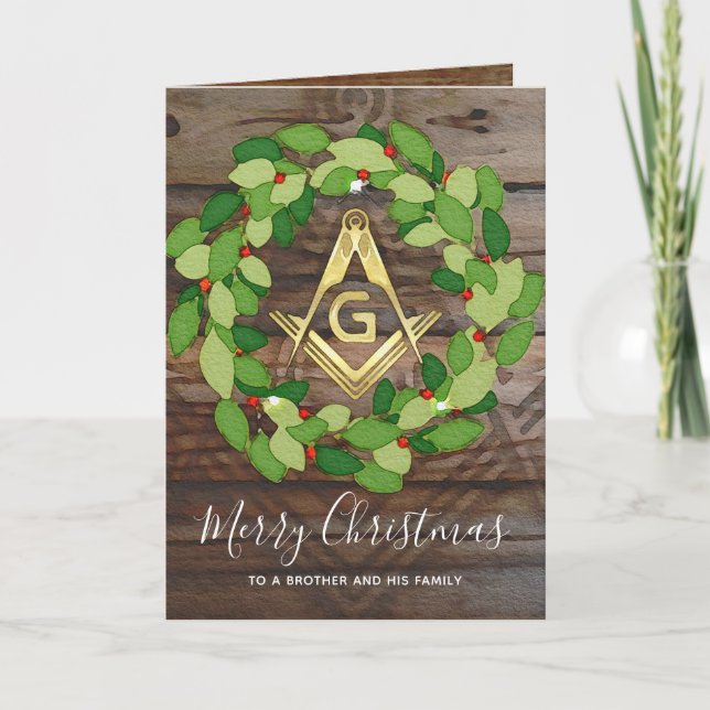 Or en bois rustique maçonnique des cartes de Noël (Devant)