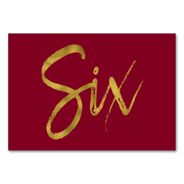 Or et Bourgogne Élégant Numéro de table Six (Devant)