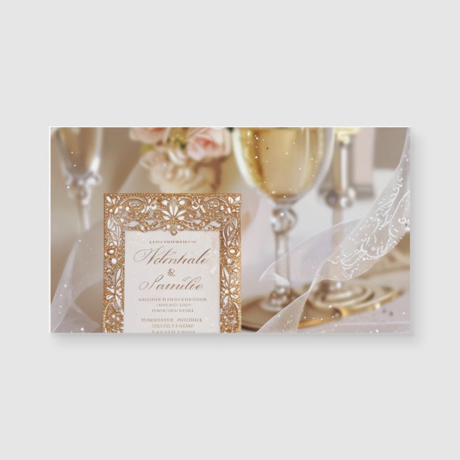 Or et Faire-part de mariage blanc glamour (Devant)