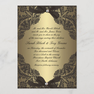 Or et faire-part de mariage noir de dentelle