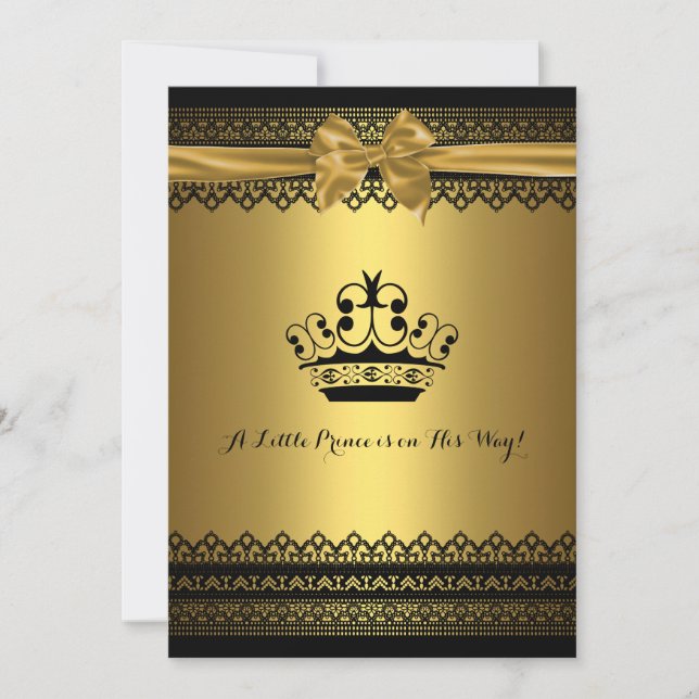 Or et invitation noire de baby shower de couronne (Devant)