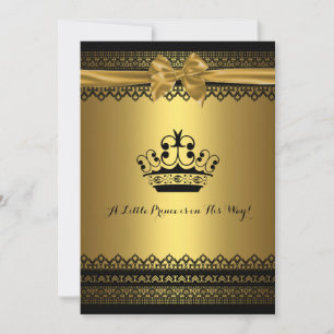 Or et invitation noire de baby shower de couronne