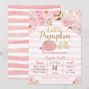 Or et invitation rose de baby shower de citrouille