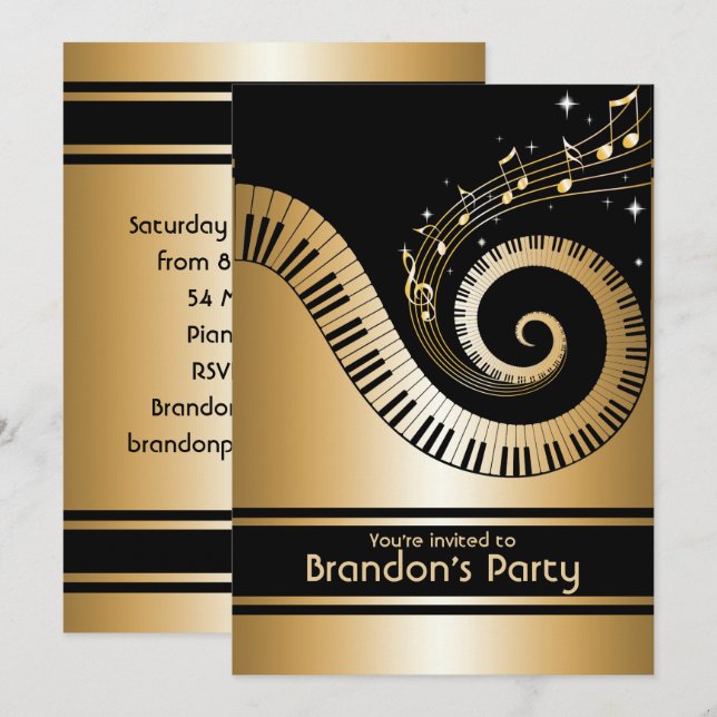 Or et invitations noires de notes de musique (Devant / Derrière)