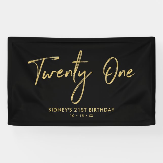 Or et noir | Bannière de fête du 21e anniversaire (Horizontal)