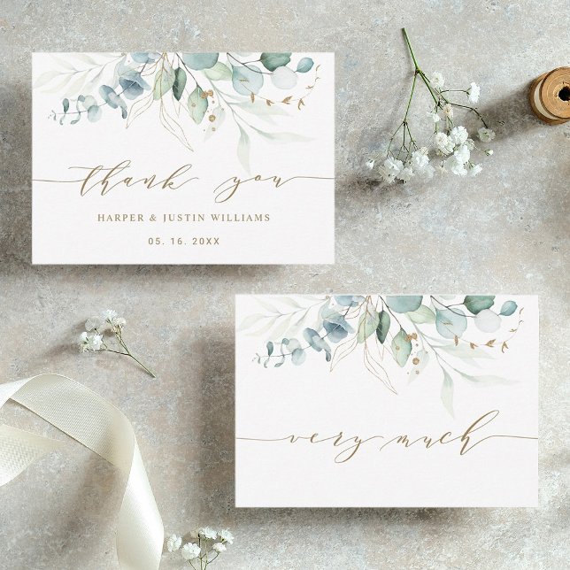 Or et vert Elegant Mariage botanique Merci (Front & Back)