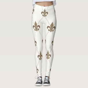 Or et White Fleur de Lis Leggings luxueux