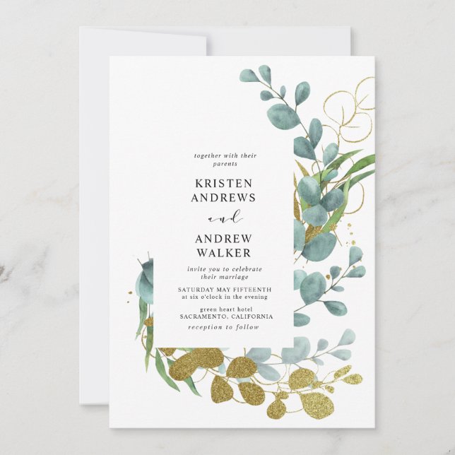 or eucalyptus faire-part de mariage de verdure (Devant)