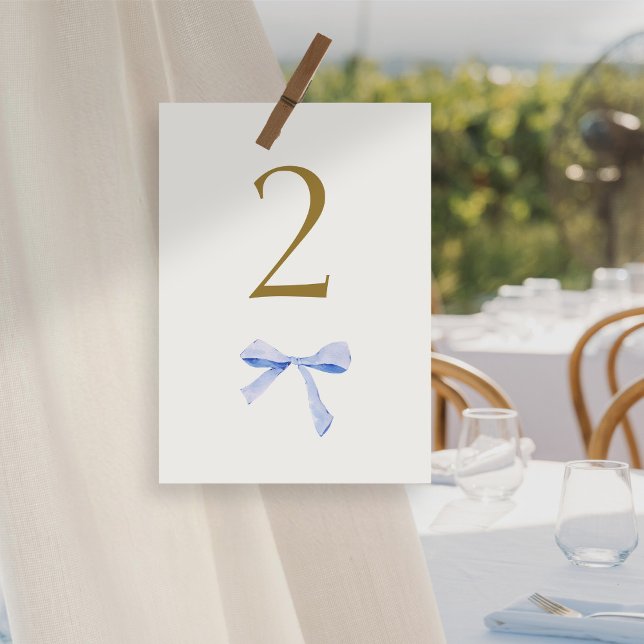 Or Faux | Numéro de table du Mariage de ruban bleu (Créateur téléchargé)