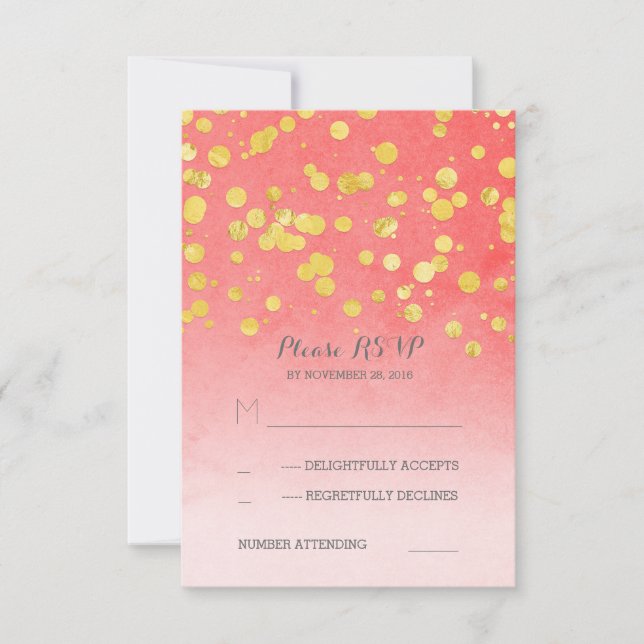or glitz rose corail mariage cartes RSVP (Devant)