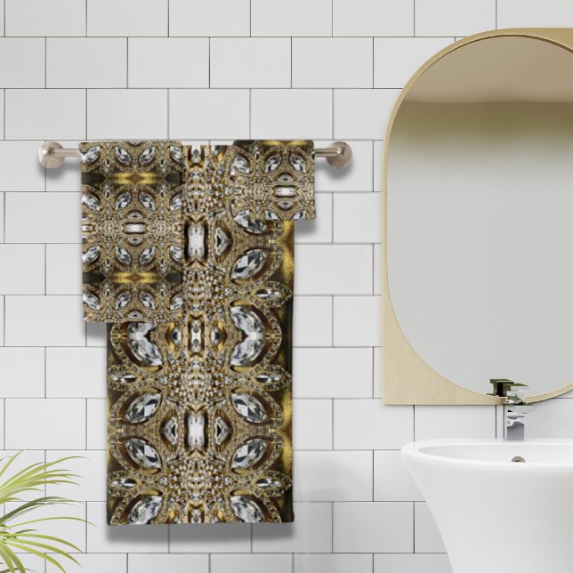 or gris argenté et motif art déco noir (grey silver gold and black art deco pattern bath towel set)