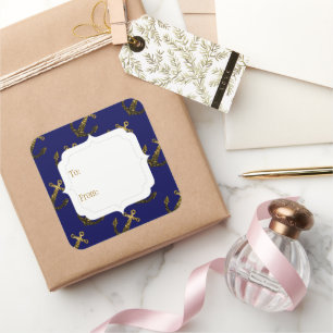 Or jaune scintille Ancre   Étiquette cadeau bleu m