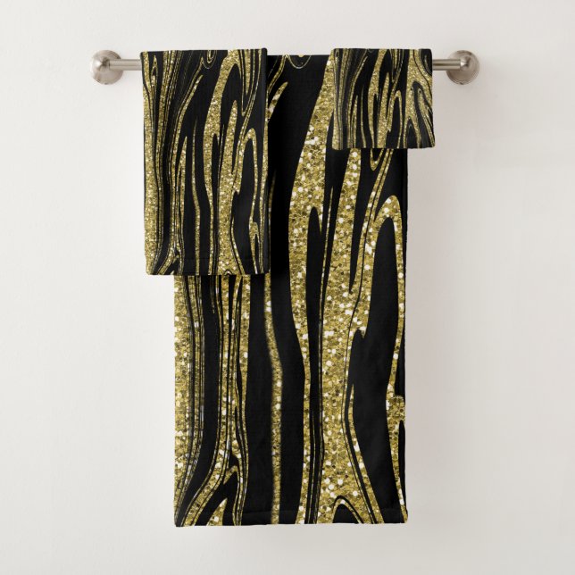 Or Liquide Paillettes Noir Glam Moderne (En situation)