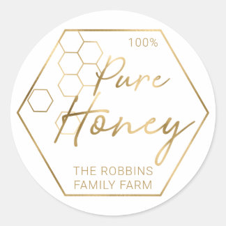 Or moderne 100% Pure Miel Jar Étiquette Apiary Nom