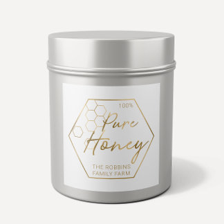 Or moderne 100% Pure Miel Jar Étiquette Apiary Nom