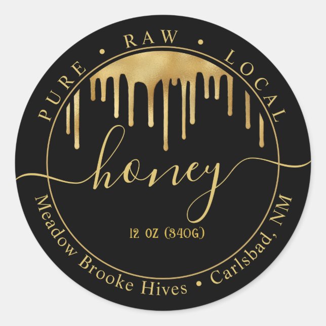 Or moderne avec des gouttes sur Étiquette de miel  (Devant)