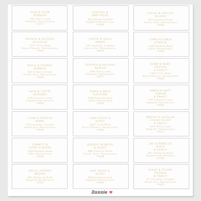 Or moderne | Sticker d'adresse du Mariage blanc (Feuille)