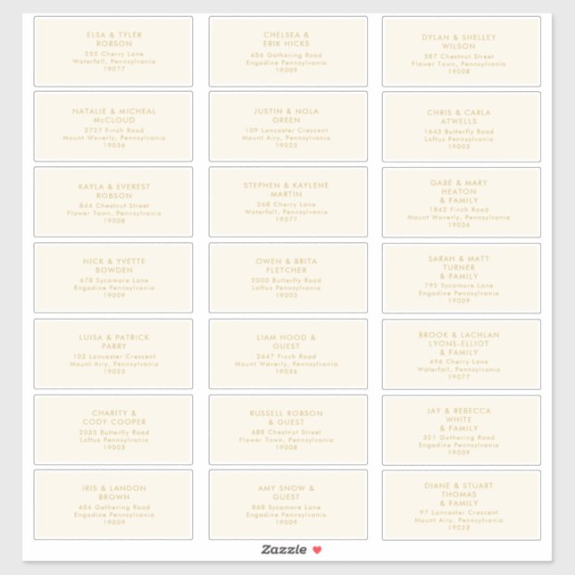 Or moderne | Sticker d'adresse du Mariage de crème (Feuille)
