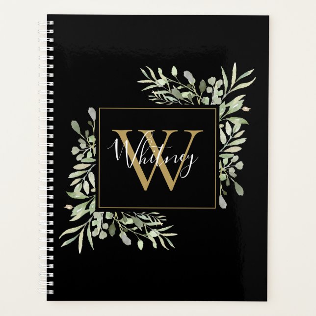 Or Monogramme Floral Végétal Script Black Gold (Devant)