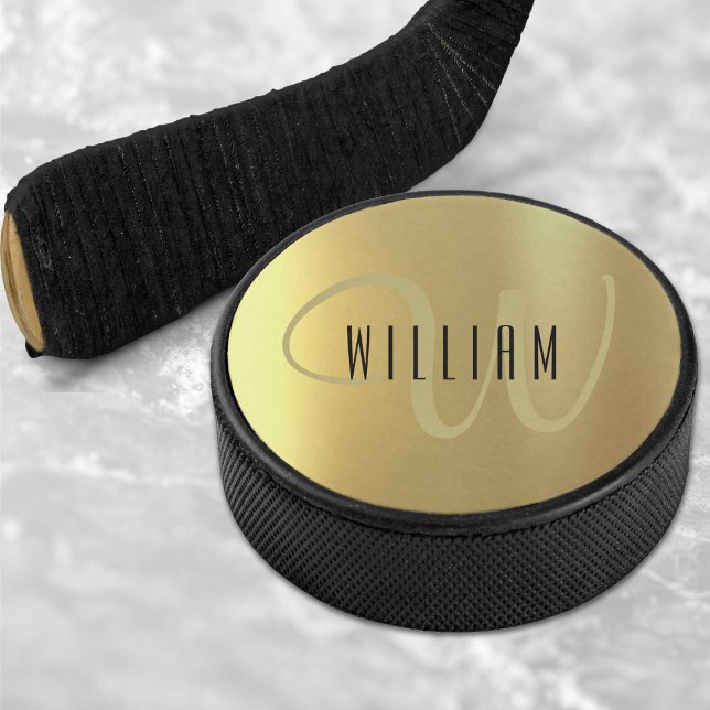 Or Monogramme Formel Luxe (Gold Monogram Formal Luxury Hockey Puck)