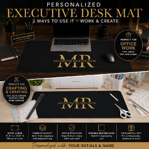 Or Monogramme Nom Initiales Bureau Noir