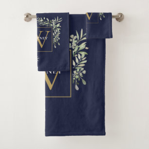 Or Monogramme Vert Floral Marine Bleu
