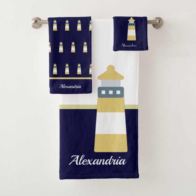 Or nautique et phare bleu marine (En situation)