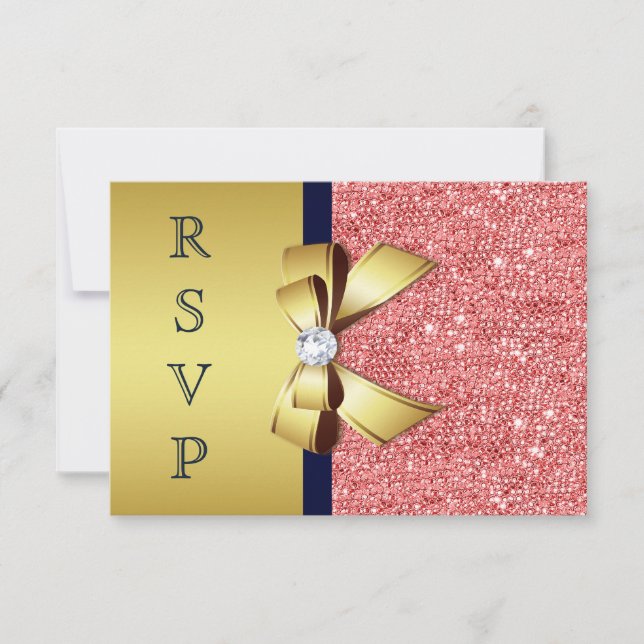 Or Navy Corail Sequins Diamants Nœud RSVP (Devant)