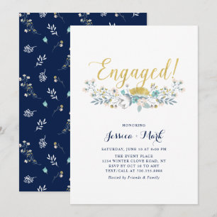 Or & Navy   Invitation de fête de fiançailles flor